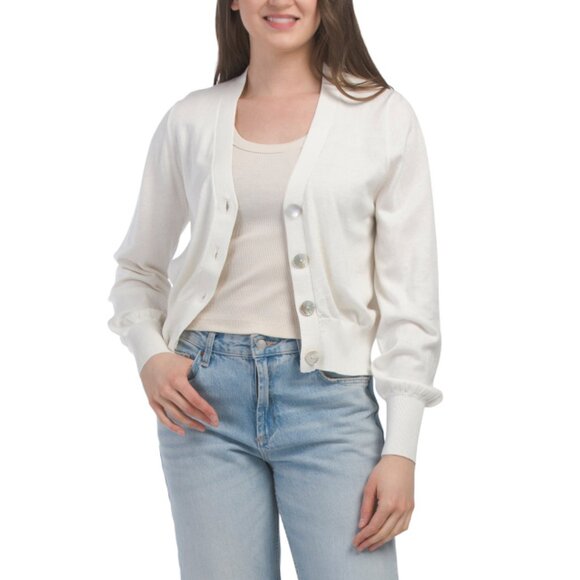 COLORUSH MILK Cotton Silk And Cashmere Blend Kyla Dressy Polo Sweater - Picture 1 of 1